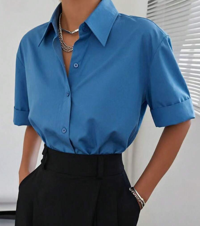 Women's Casual White Short Sleeve Shirt